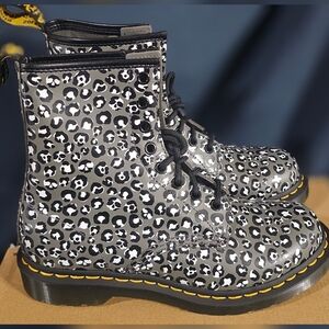 Dr Martens 1460 Gunmetal Leopard Smooth Leather Boots Women Size 8 New With Box